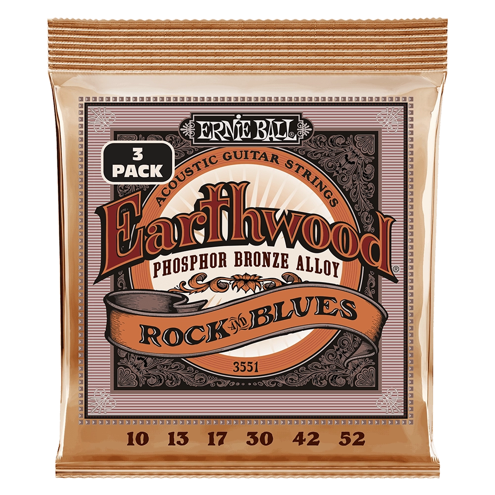 Earthwood Rock & Blues with Plain G Phosphor Bronze Acoustic Strings, 10-52 - 3 Pack