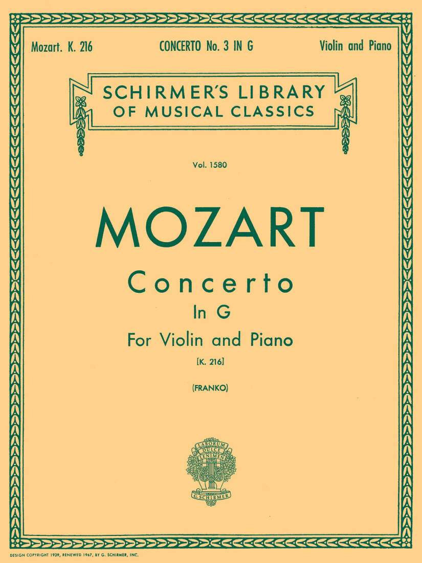 Concerto No. 3 in G, K.216 - Mozart/Franko - Violin - Book