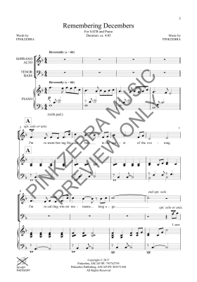 Remembering Decembers - Pinkzebra - SATB and Piano