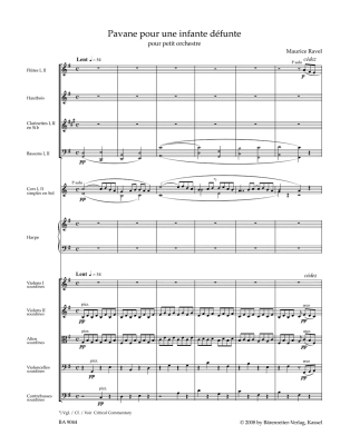 Pavane for a Dead Princess for small orchestra - Ravel /Back /Woodfull-Harris - Score