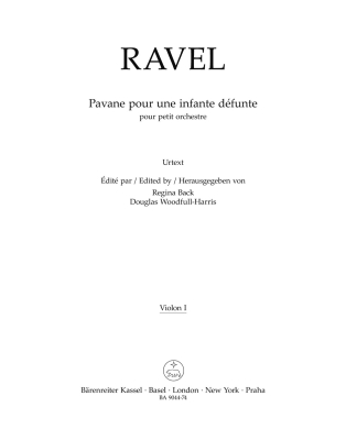 Baerenreiter Verlag - Pavane pour une infante dfunte pour petit orchestre Ravel, Back, Woodfull-Harris Premier violon