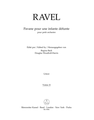 Baerenreiter Verlag - Pavane pour une infante dfunte pour petit orchestre Ravel, Back, Woodfull-Harris Second violon