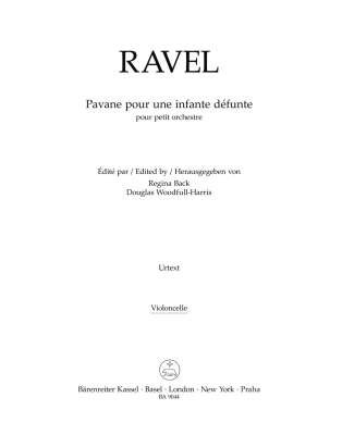 Baerenreiter Verlag - Pavane for a Dead Princess for small orchestra - Ravel /Back /Woodfull-Harris - Violoncello