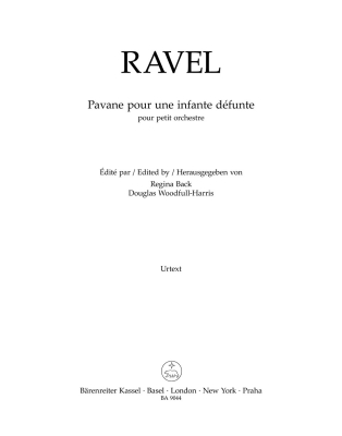 Baerenreiter Verlag - Pavane pour une infante dfunte pour petit orchestre Ravel, Back, Woodfull-Harris Instruments  vent