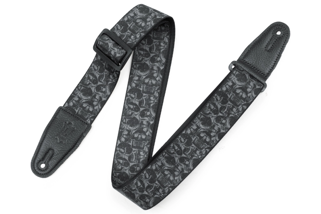 2\'\' Printed Polyester Guitar Strap with Black & Grey Skulls Motif