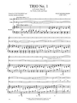 Trio No. 1 in D minor, Opus 49 - Mendelssohn /Morganstern /DeForest - Piano Trio - Parts Set