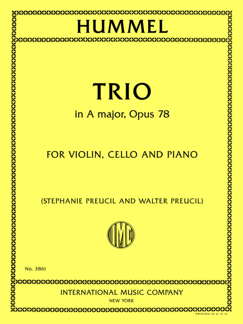 Trio in A major, Op. 78 - Hummel/Preucil - Piano Trio - Parts Set