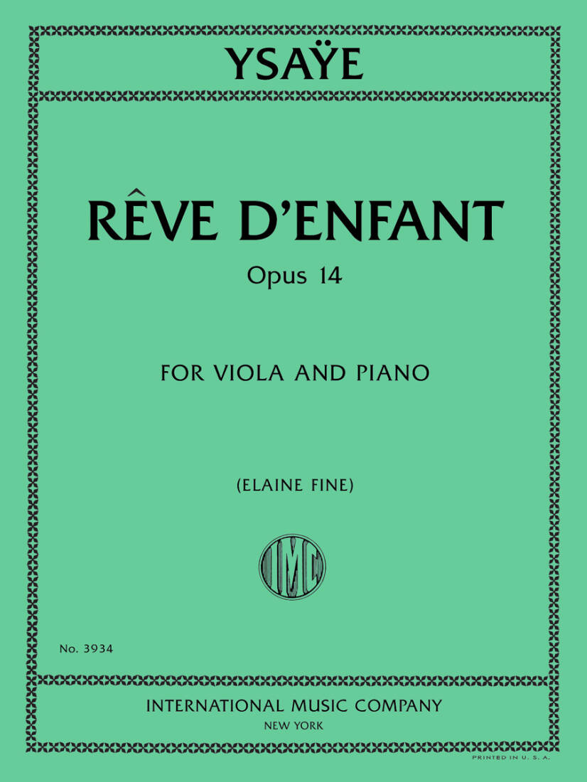 Reve d\'enfant, Op. 14 - Ysaye/Fine - Viola/Piano - Book