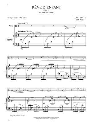 Reve d\'enfant, Op. 14 - Ysaye/Fine - Viola/Piano - Book