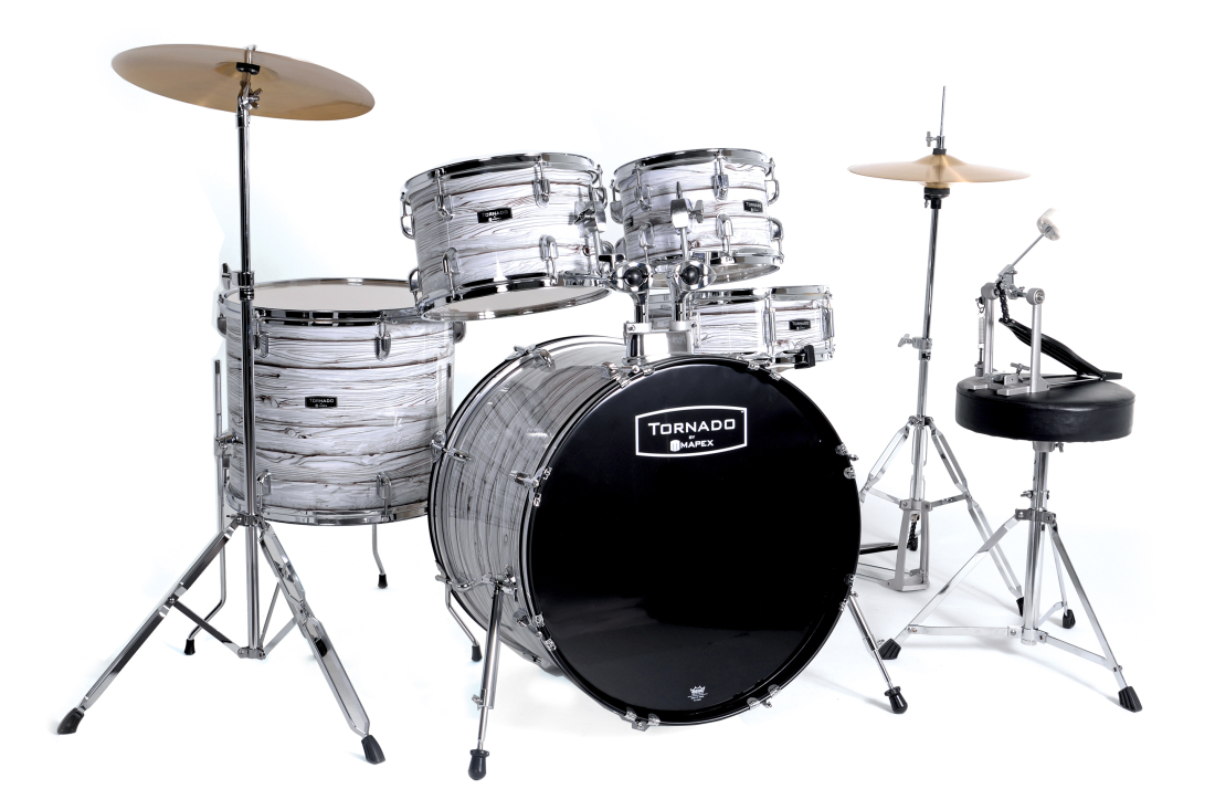 Tornado Limited Edition 5-Piece Drum Kit (22,10,12,16,SD) with Cymbals and Hardware - White Marble