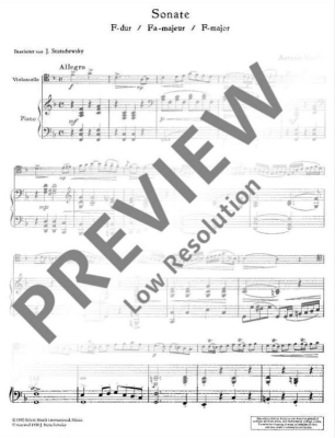 2 Sonatas in F Major and G Major - Vandini/Stutschewsky - Cello/Piano - Book