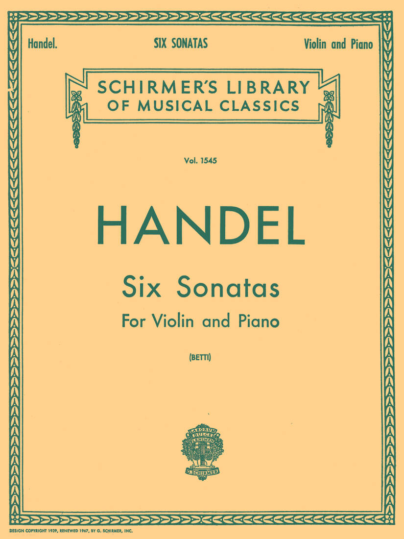 Six Sonatas - Handel/Betti - Violin/Piano - Book