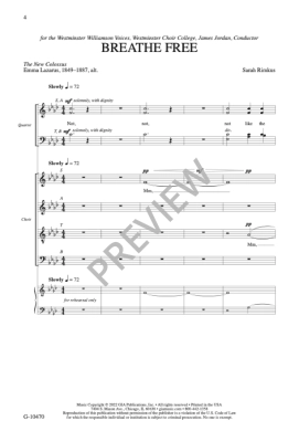 Breathe Free - Lazarus/Rimkus - SSAATTBB, SATB Quartet