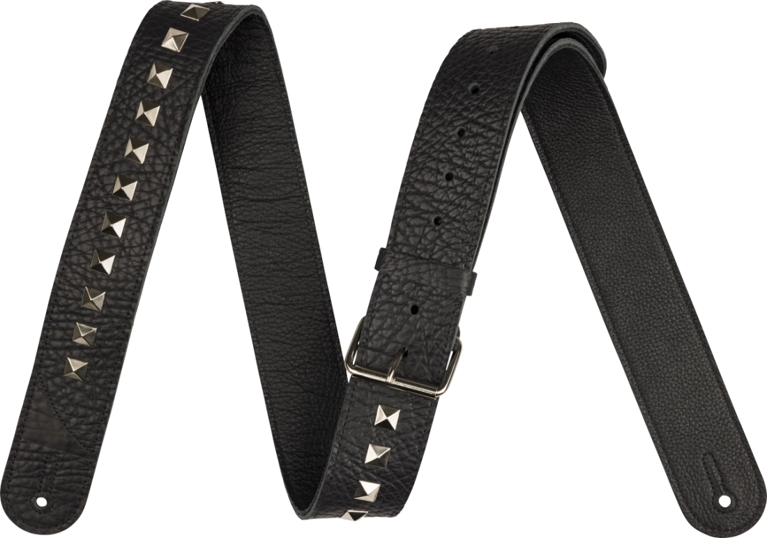 Metal Stud Leather Guitar Strap - Black