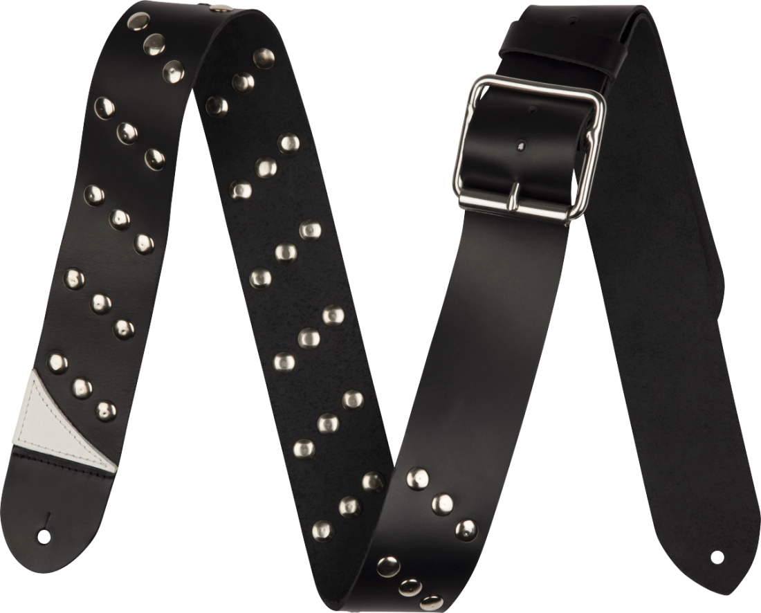 Diagonal Stud Leather Guitar Strap - Black