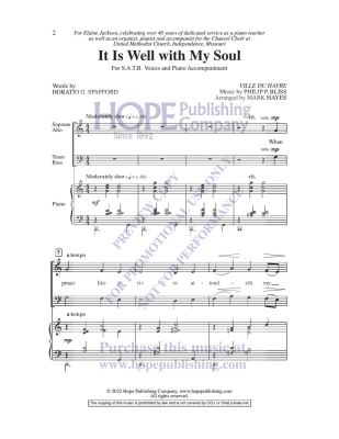 It Is Well with My Soul - Spafford /Bliss /Hayes - SATB