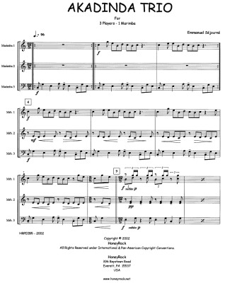 Akadinda Trio - Sejourne - Marimba Trio (3 Players, 1 Marimba) - Score/Parts