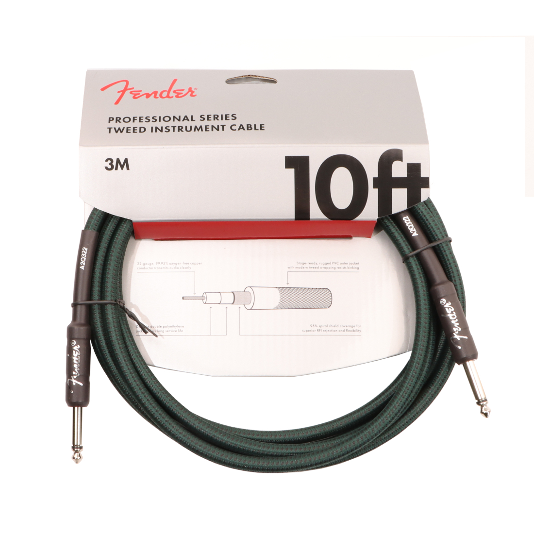 Professional Series Instrument Cable, 10\', Sherwood Green Tweed