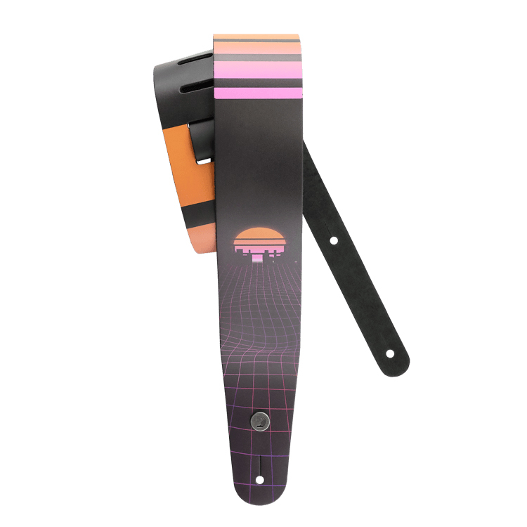 Outrun Printed Leather Guitar Strap - Power Grid