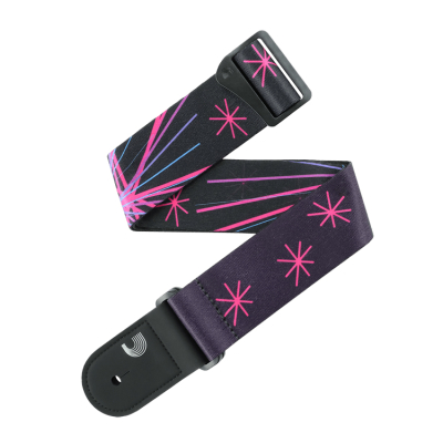 Planet Waves - Outrun Polyester Guitar Strap - Neon Stars