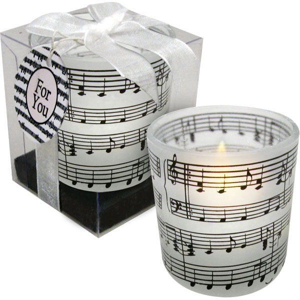 Tea Light with Frosted Music Staff Candle Holder