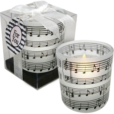 AIM Gifts - Tea Light with Frosted Music Staff Candle Holder
