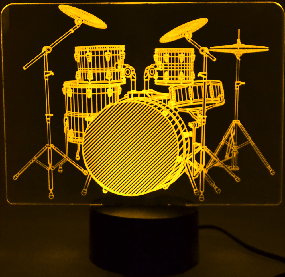 3D LED Lamp Optical Illusion Light (7 Colour Changing) - Drum Set