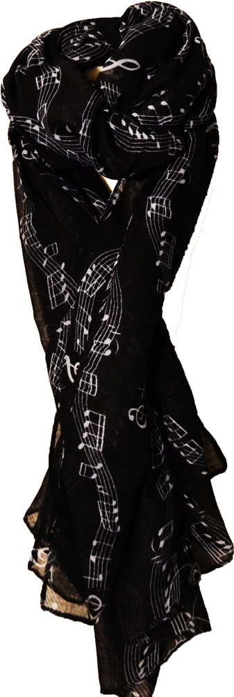 Fashion Scarf, Music Notes - Black w/White