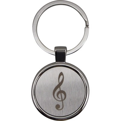 Round Satin/Chrome Keychain - Engraved Music G-Clef