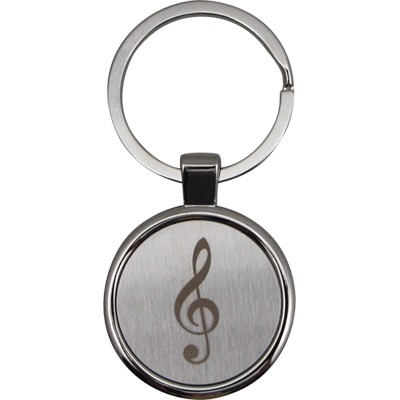 Round Satin/Chrome Keychain - Engraved Music G-Clef