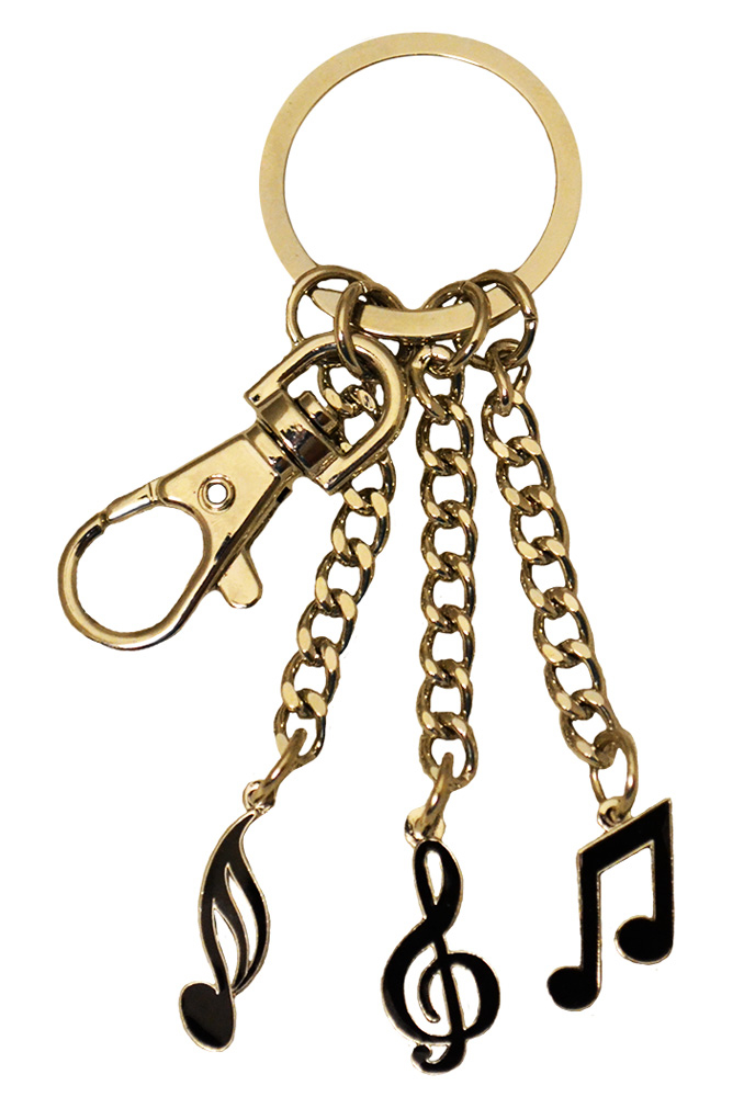 Keychain with 3 Charms - G-Clef, 8th, 16th - Goldtone