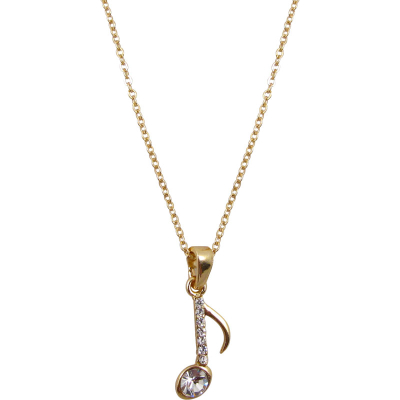 Necklace - 8th Note - Gold w/Crystals