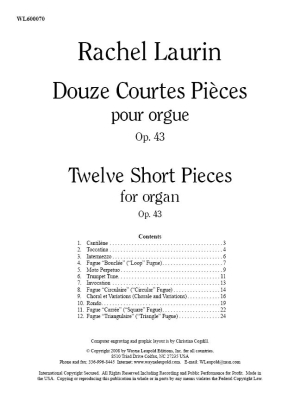 Douze Courtes Pieces  op. 43, Volume 1, (Twelve Short Pieces) - Laurin - Organ - Book