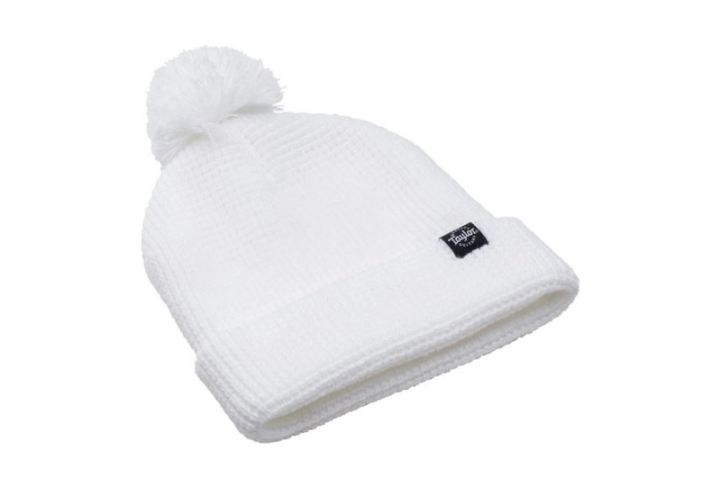 Taylor Pom Beanie White Waffle Knit