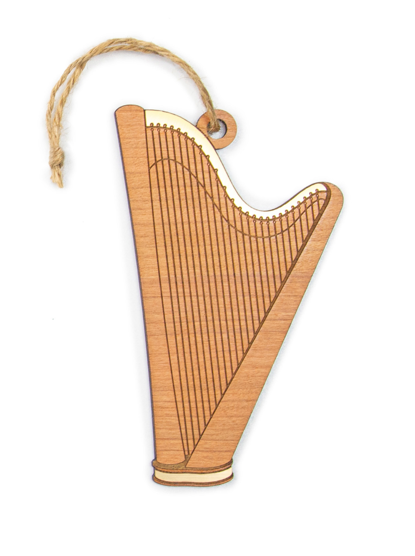 Harp Ornament - Cherry Wood with Gold Accents