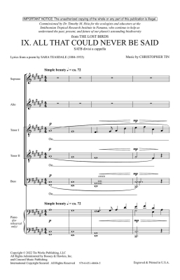 All That Could Never Be Said (Movement IX from The Lost Birds) - Teasdale/Tin - SATB