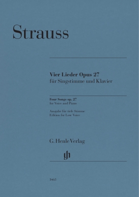 G. Henle Verlag - Four Songs op. 27 - Strauss/Oppermann - Low Voice/Piano - Book