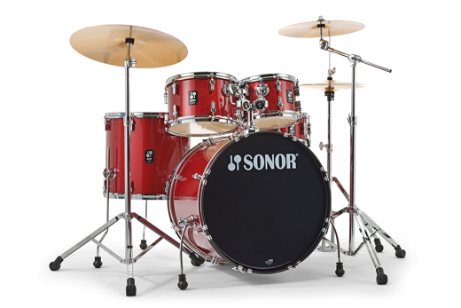 AQX Stage 5-Piece Drumkit with Hardware and Cymbals (22,10,12,16,SD) - Red Moon Sparkle