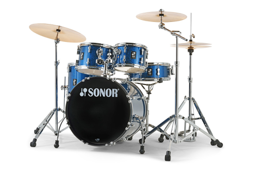 AQX Studio 5-Piece Drumkit with Hardware and Cymbals (20,10,12,14,SD) - Blue Ocean Sparkle