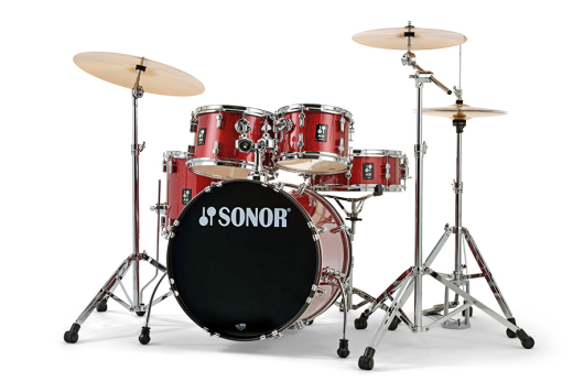 AQX Studio 5-Piece Drumkit with Hardware and Cymbals (20,10,12,14,SD) - Red Moon Sparkle