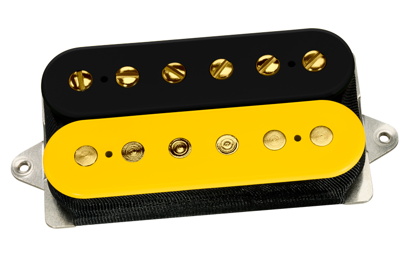 AT-1 Andy Timmons Humbucker Pickup, F-spaced - Black/Yellow with Gold Poles
