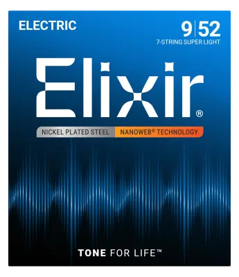 Elixir Strings - NANOWEB 7-String Electric Super Light Guitar Strings 9-52