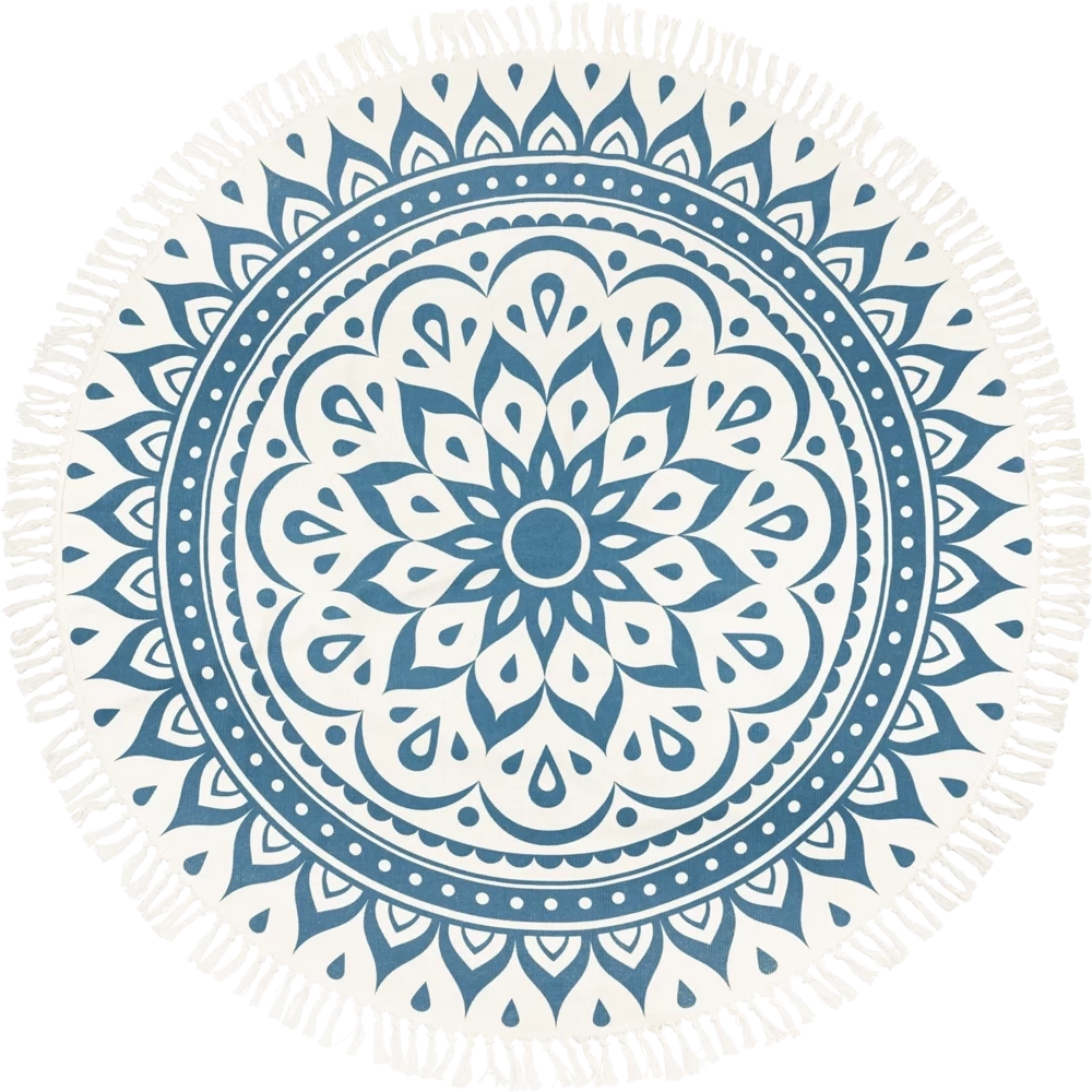 Floral Design Meditation Rug - Navy Blue