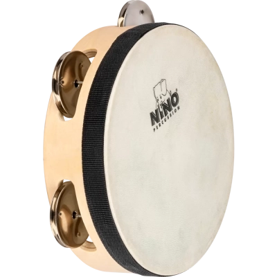Nino Percussion - Tambourin en bois avec peau et une range de cymbalettes (6pouces)
