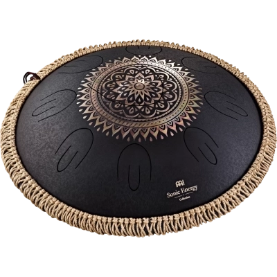 16\'\' Octave Steel Tongue Drum, D Kurd, Lasered Floral Design - Black