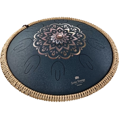 16\'\' Octave Steel Tongue Drum, D Amara, Lasered Floral Design - Navy Blue
