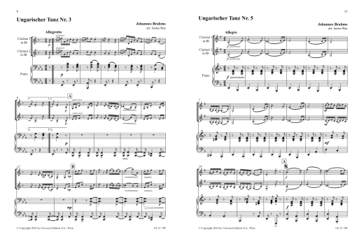 Ungarische Tanze (Hungarian Dances) - Brahms/Rae - Two Clarinets/Piano - Score/Parts