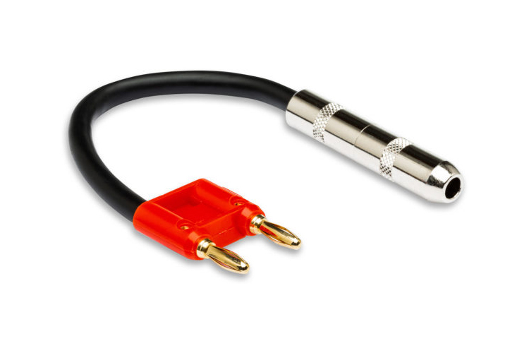 Speaker Adaptor, Hosa 1/4\'\' TS to Dual Banana - 6 inch - Red