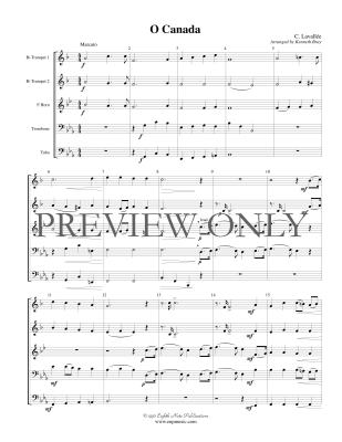 O Canada (2 keys) - Lavallee/Bray - Brass Quintet - Score/Parts