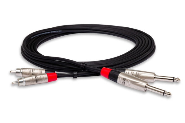 Dual REAN 1/4\'\' TS to RCA Pro Stereo Interconnect - 10\'